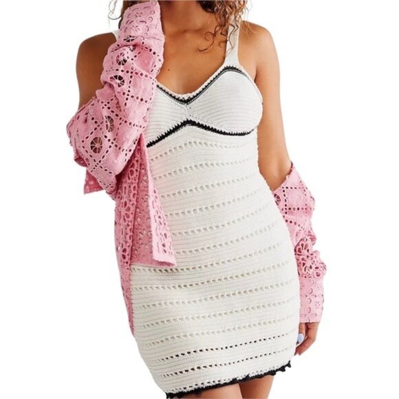 Free People Devvy Knit Mini Dress in Off White Size Medium NWOT - Picture 1 of 11